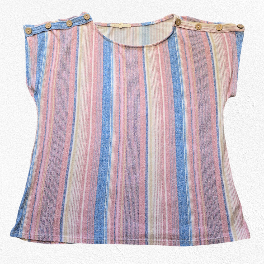 Purple Blue Heathered Striped Short Cap Sleeve Above and Beyond Blouse Size 1X